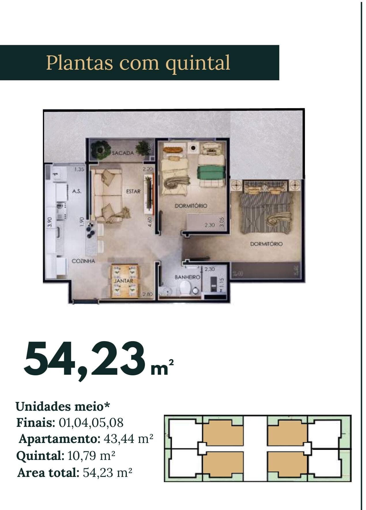 Planta baixa térreo com quintal — 54,23m²
