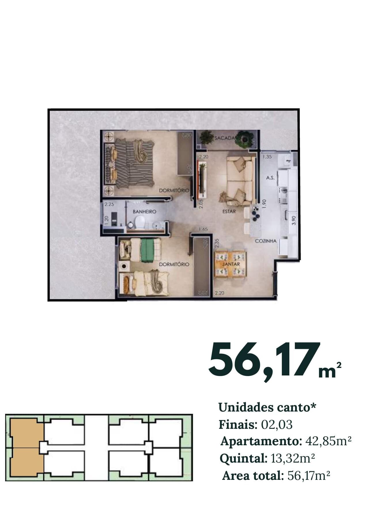 Planta baixa térreo com quintal — 56,17m²